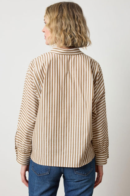 Dolman Sleeve Button Down Shirt in dijon/talc stripe by Lilla P