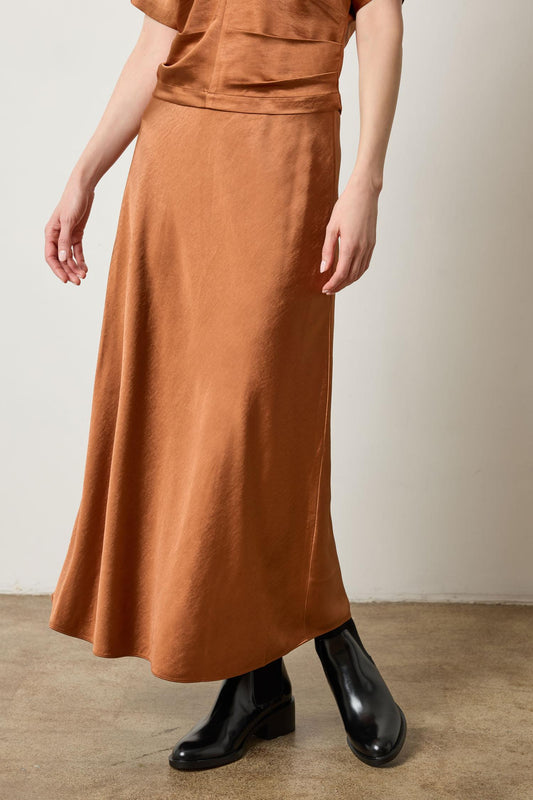 Satin Bias Maxi Skirt in copper by Lilla P