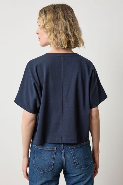 Short Sleeve V-Neck Dolman Tee in navy by Lilla P