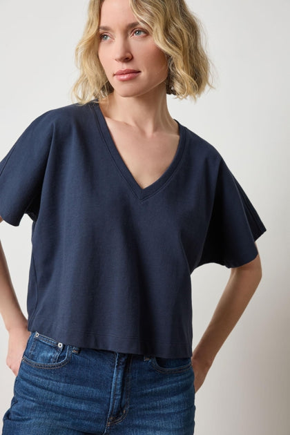 Short Sleeve V-Neck Dolman Tee in navy by Lilla P