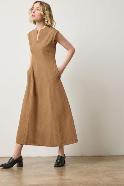 Twill Princess Seam Maxi Dress in pecan by Lilla P