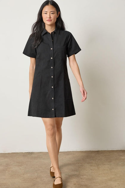 Twill Paneled Shirt Dress in black by Lilla P
