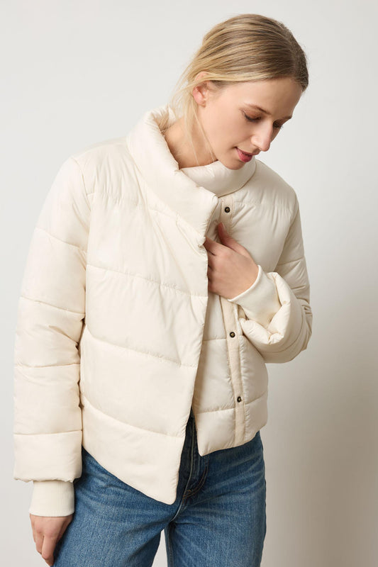 Knit Cuff Puffer Jacket in talc by Lilla P