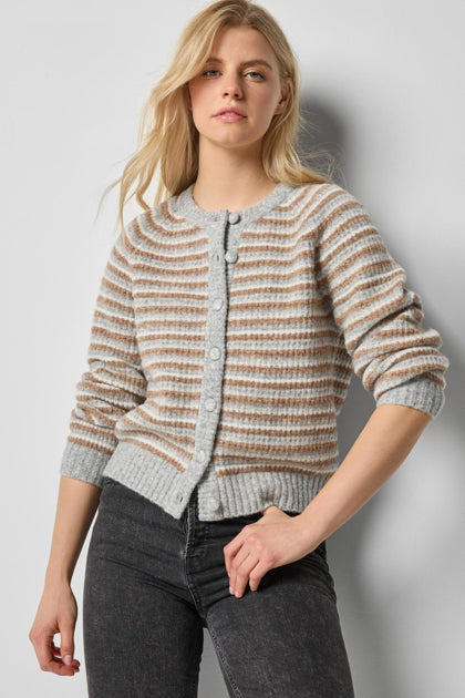 Button Front Striped Cardigan in dove stripe by Lilla P
