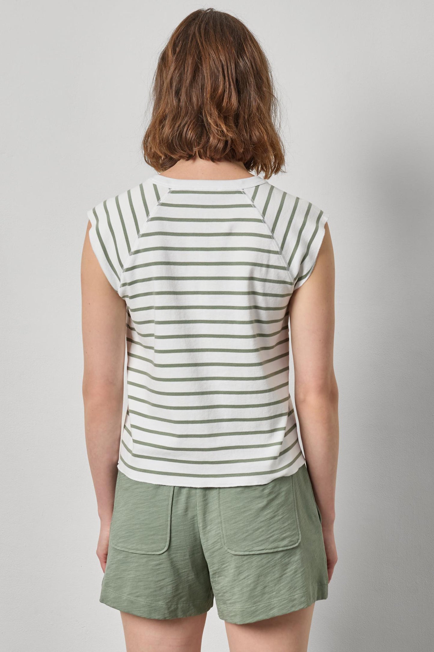 Rib Stripe Tee in sage stripe by Lilla P