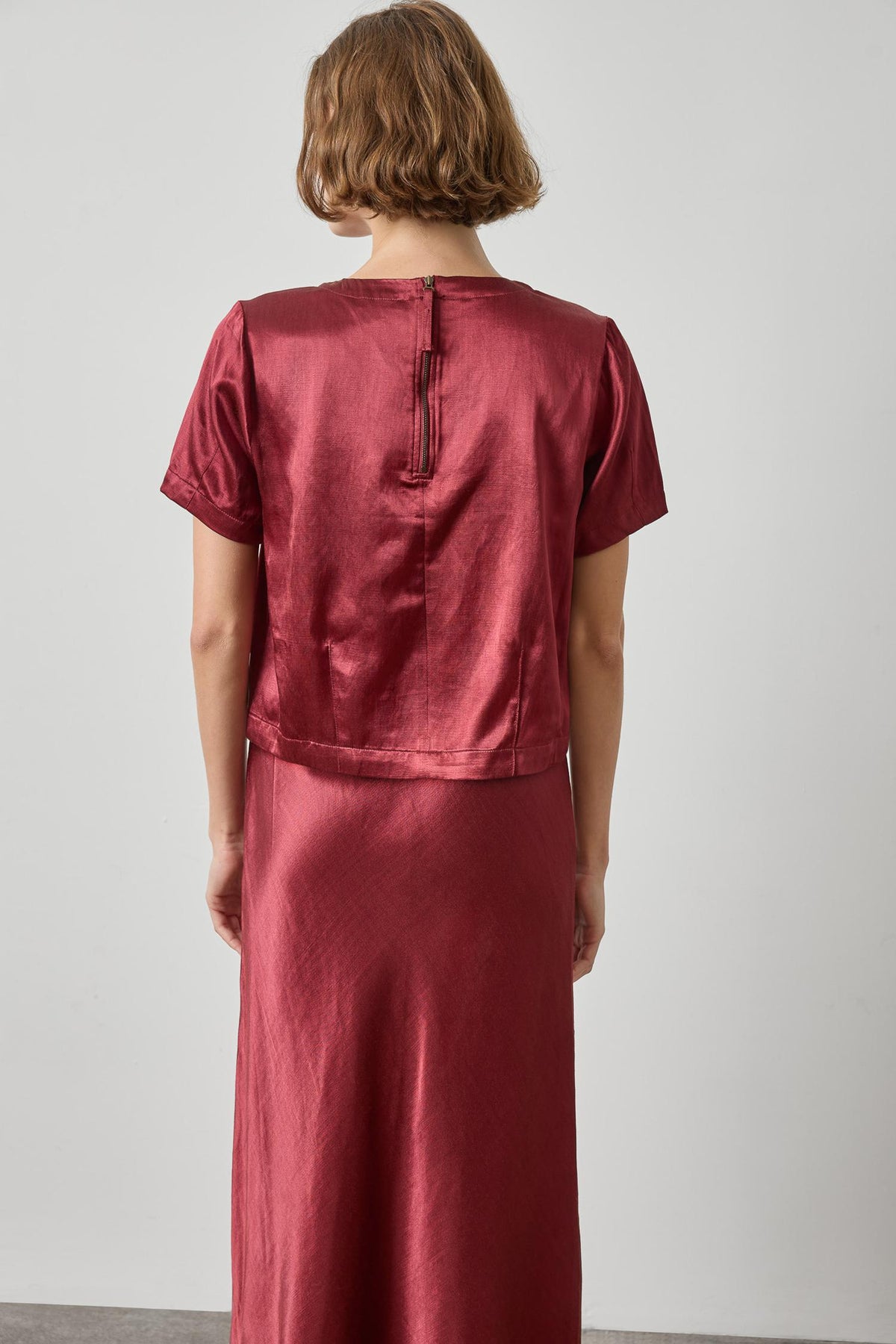 Slub Woven Darted Top in cabernet by Lilla P