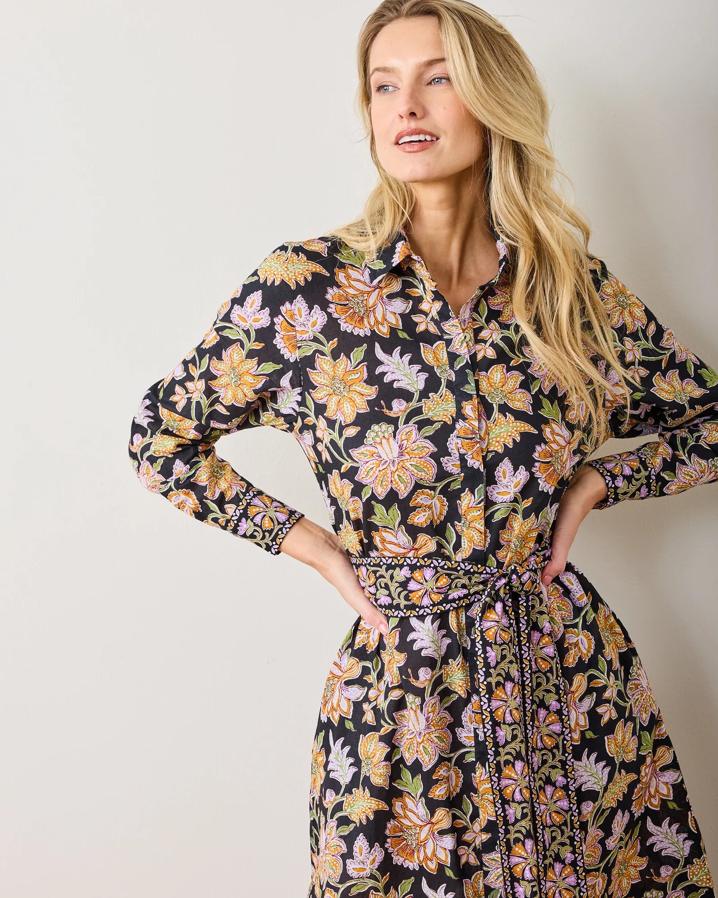 Monaco Gardenscape Midi Dress in jet black by Printfresh