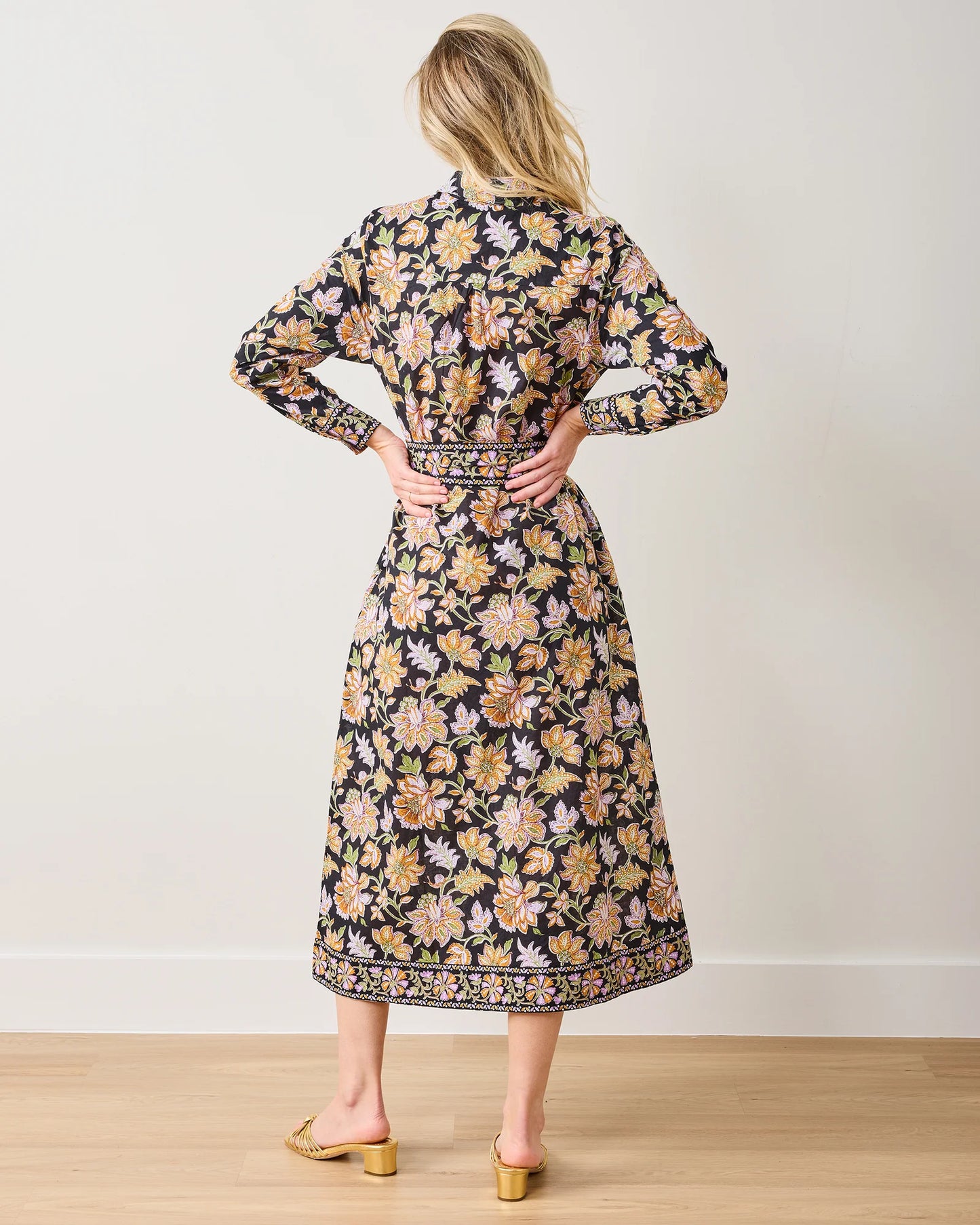 Monaco Gardenscape Midi Dress in jet black by Printfresh