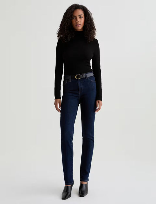 Mari Extended High Rise Slim Straight Crop in modern indigo by AG