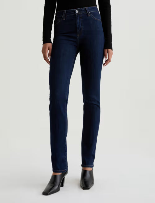 Mari Extended High Rise Slim Straight Crop in modern indigo by AG