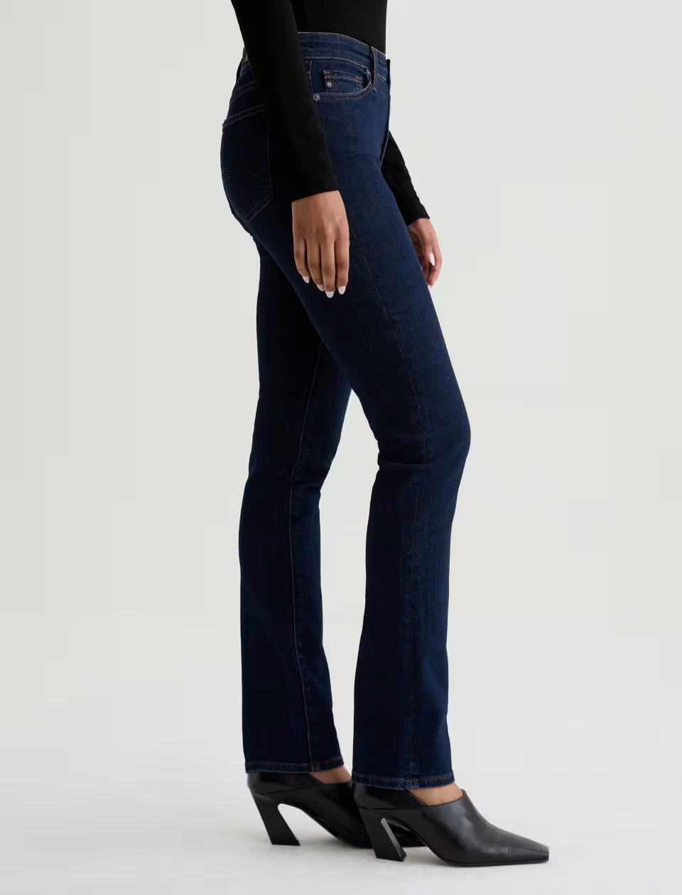 Mari Extended High Rise Slim Straight Crop in modern indigo by AG