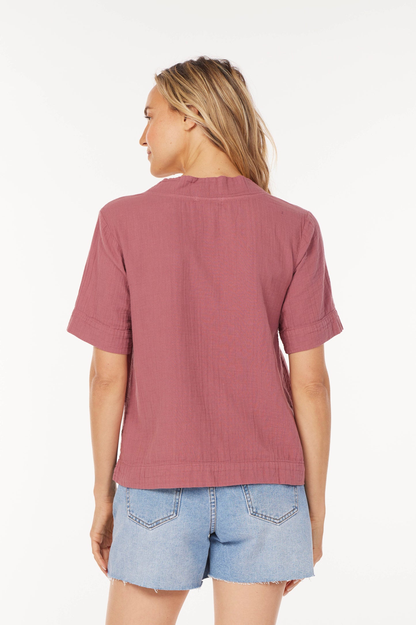 Half Sleeve Criss Cross V Top in white halo by Mododoc