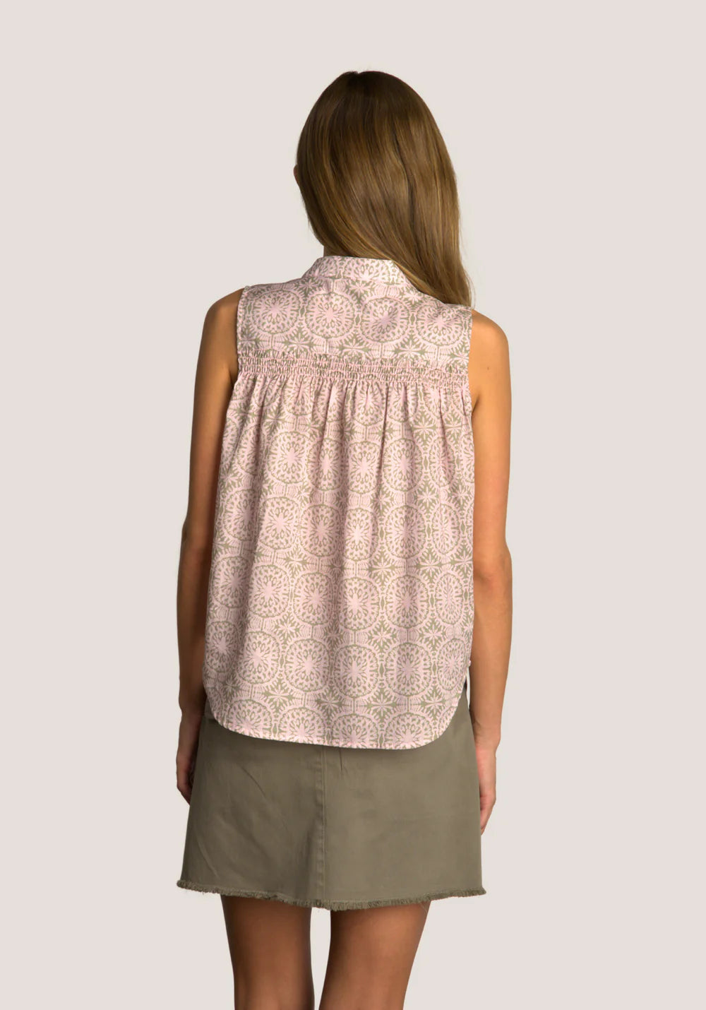 Sara Sleeveless Button-up in Blush by Dylan