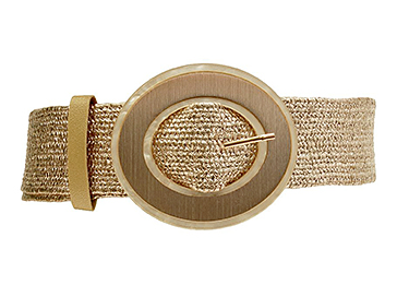 Oval Buckle Straw Stretch Belt in gold