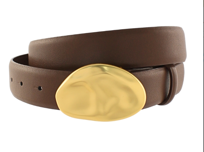 Vintage Oval Buckle Genuine Leather Belt in dark brown