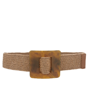 Square Lucite Buckle Straw Belt in mocha