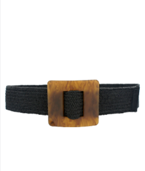 Square Lucite Buckle Straw Belt in black