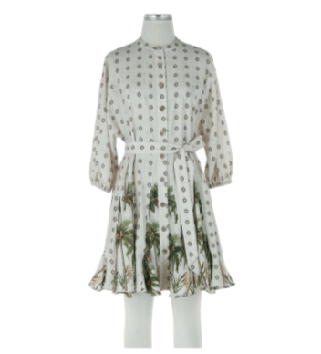 Printed Swing Dress with Coordinating Sash in sand by Current Air