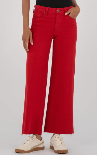 Meg High Rise Wide Leg Raw Hem in ruby red by KUT