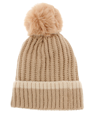 Fur Pom Pom Beanie in beige
