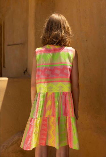Colorful Tiered Short Print Dress in neon by Nema