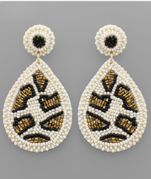 Leopard Pattern Teardrop Earrings in white