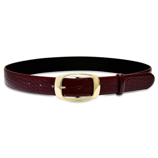 Oakwood Croc Belt in burgundy by Laurel & Gold