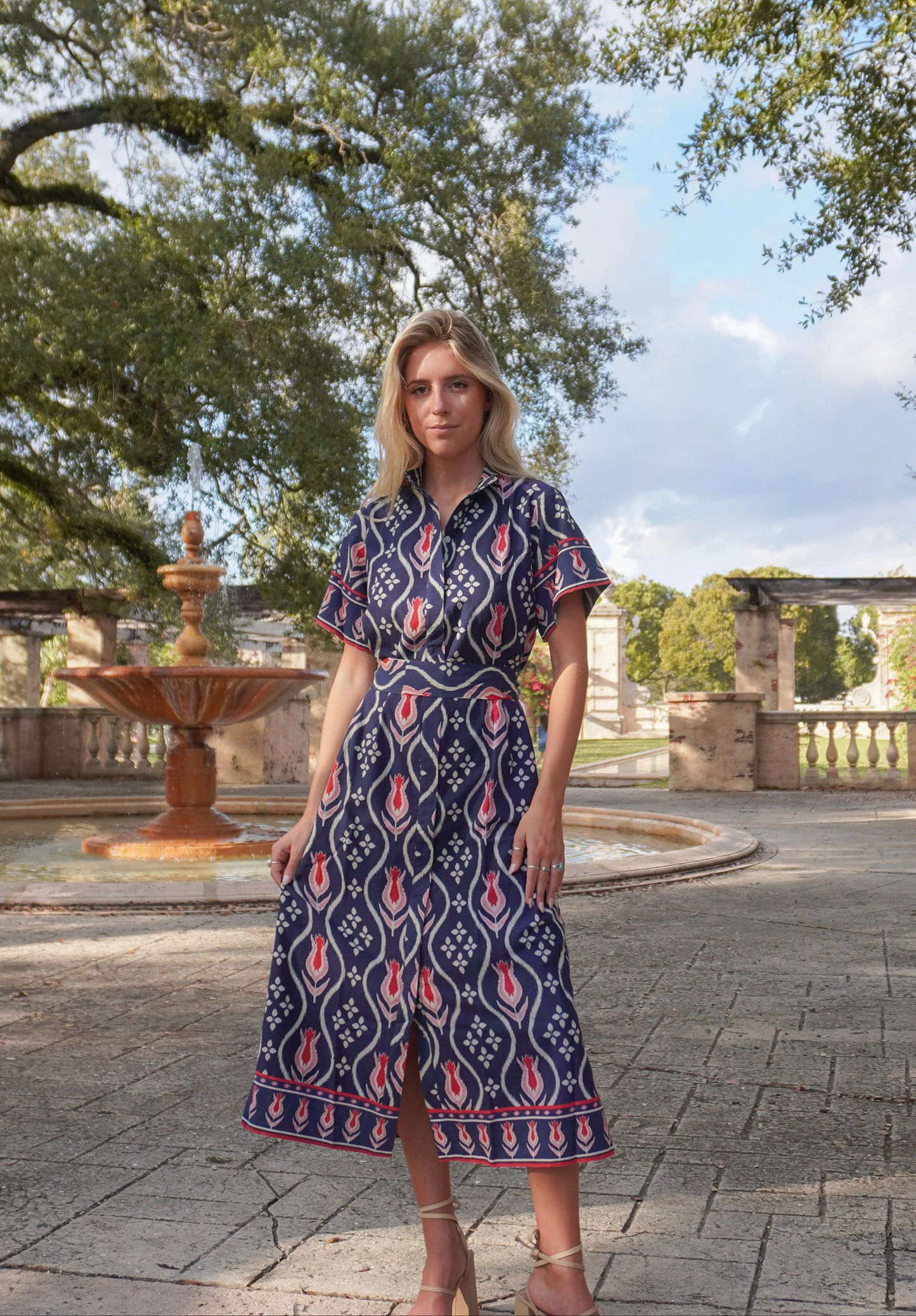 Sydney Shirt Dress in tulip ikat navy by Isla Payal