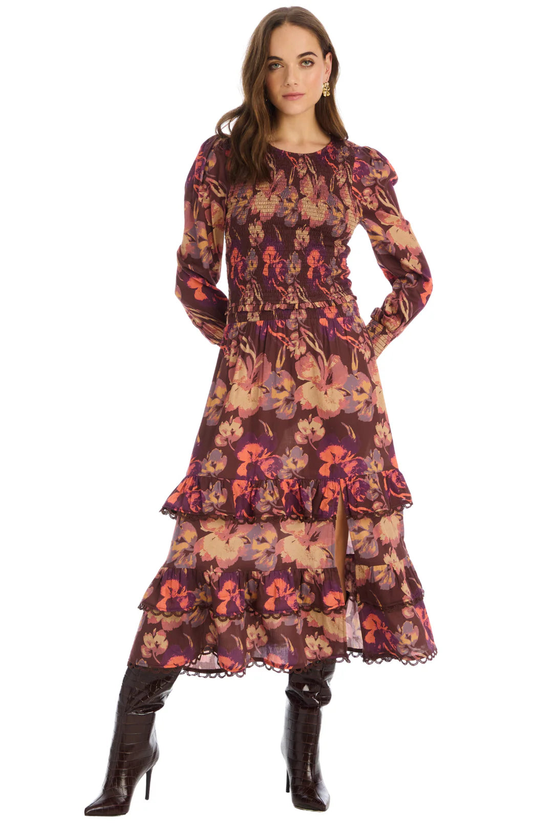 Georgia Midi Skirt in brown floral by Allison