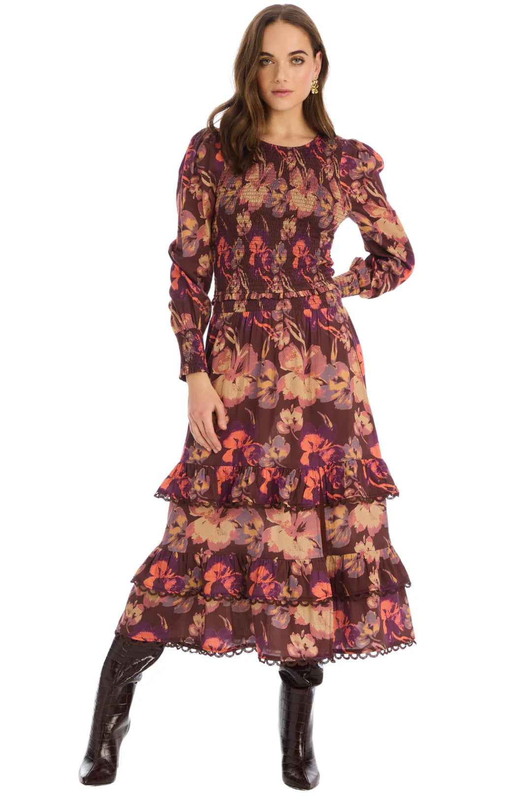 Georgia Midi Skirt in brown floral by Allison