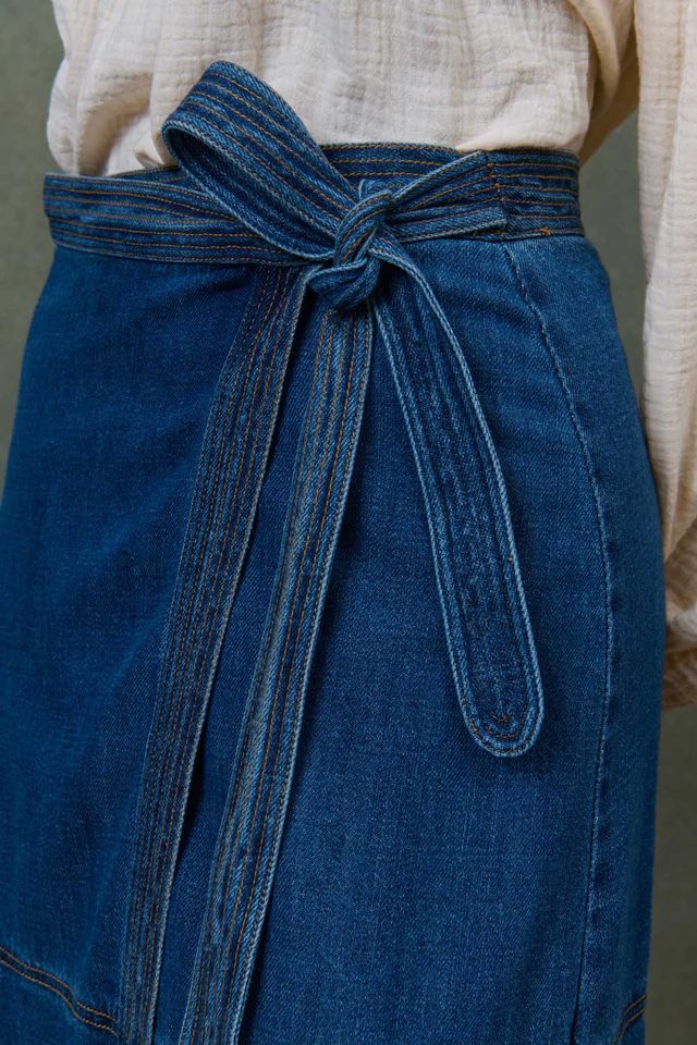 Emna Denim Wrap Skirt in stone blue by Louise Misha