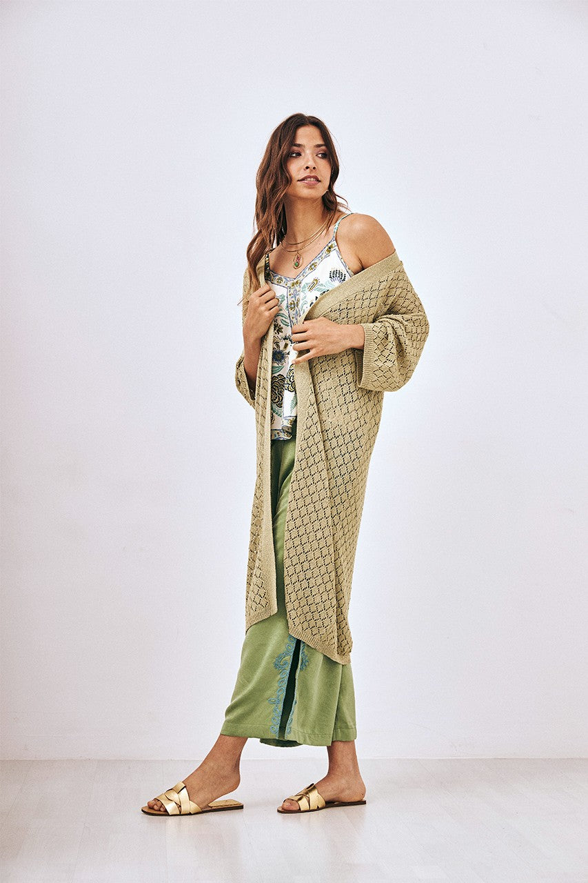 Kimono Cardigan with Openwork Mix Details in lime by NKN