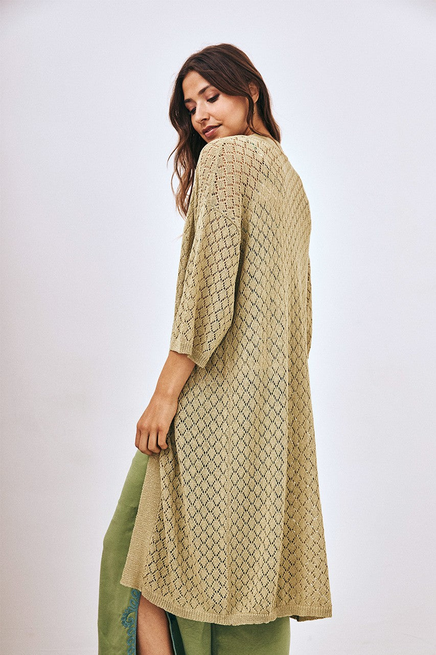Kimono Cardigan with Openwork Mix Details in lime by NKN