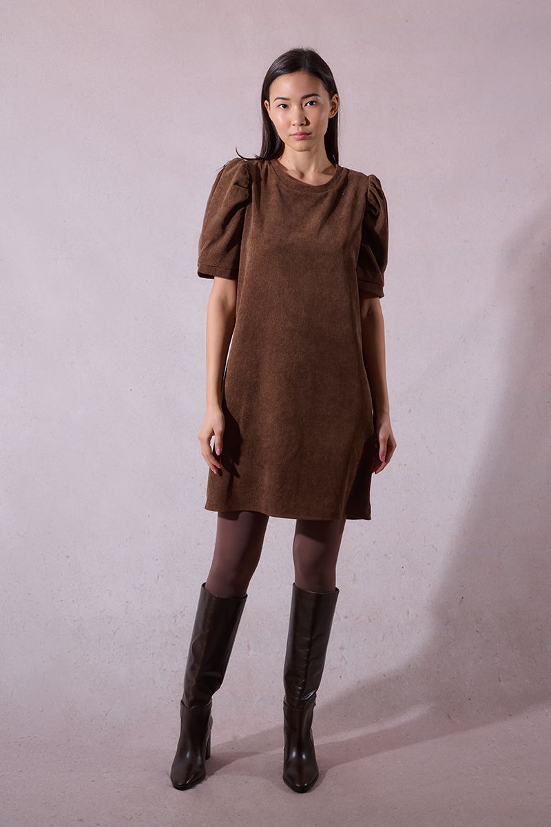 Short Sleeve Corduroy Dress in chocolate by Molly Bracken