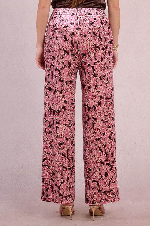 Printed Wide Leg Pants in burgundy lalie by Molly Bracken