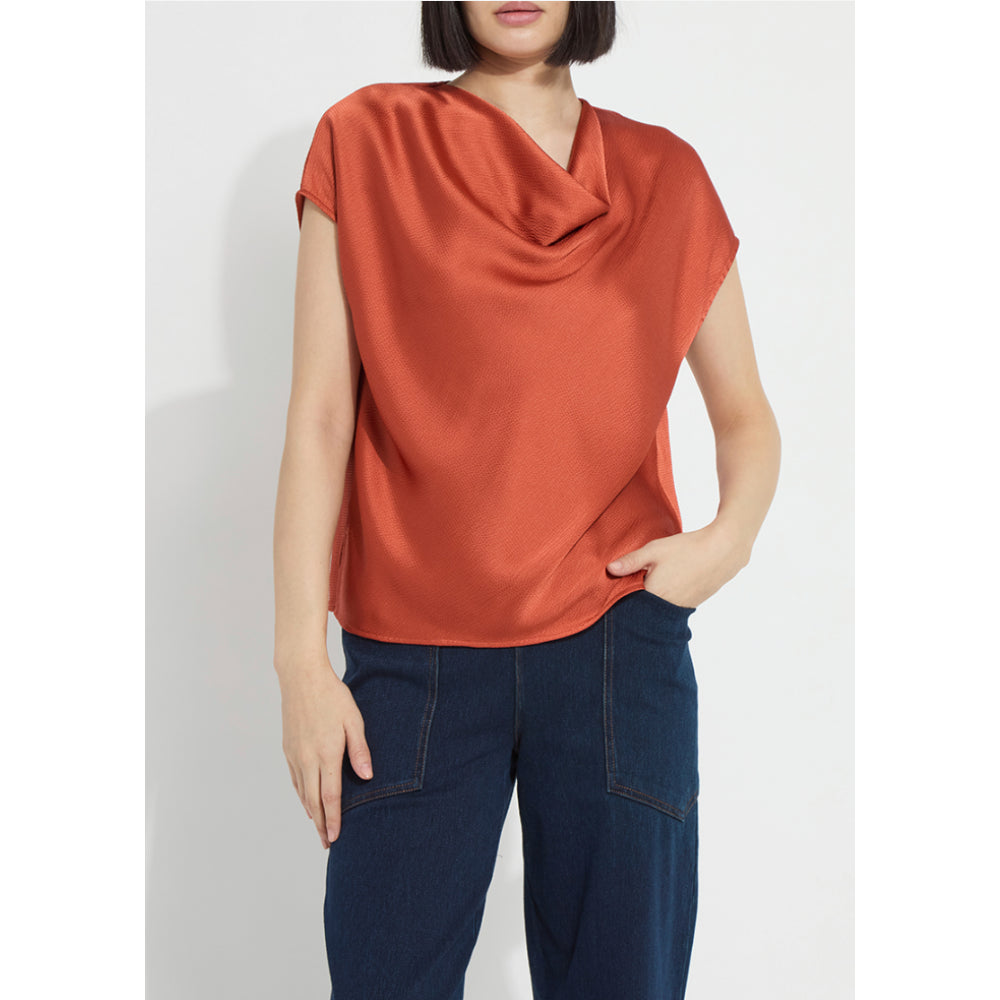 Yasmin Drape Neck Sleeveless Blouse in deep amber by Lysse