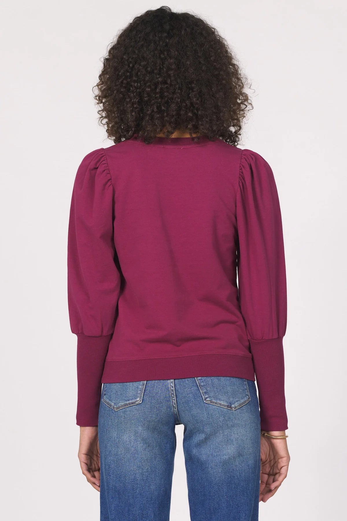 Tara Puff Sleeve Sweatshirt in bordeaux by Another Love