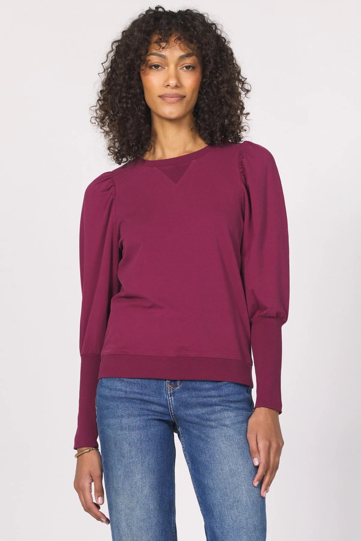 Tara Puff Sleeve Sweatshirt in bordeaux by Another Love