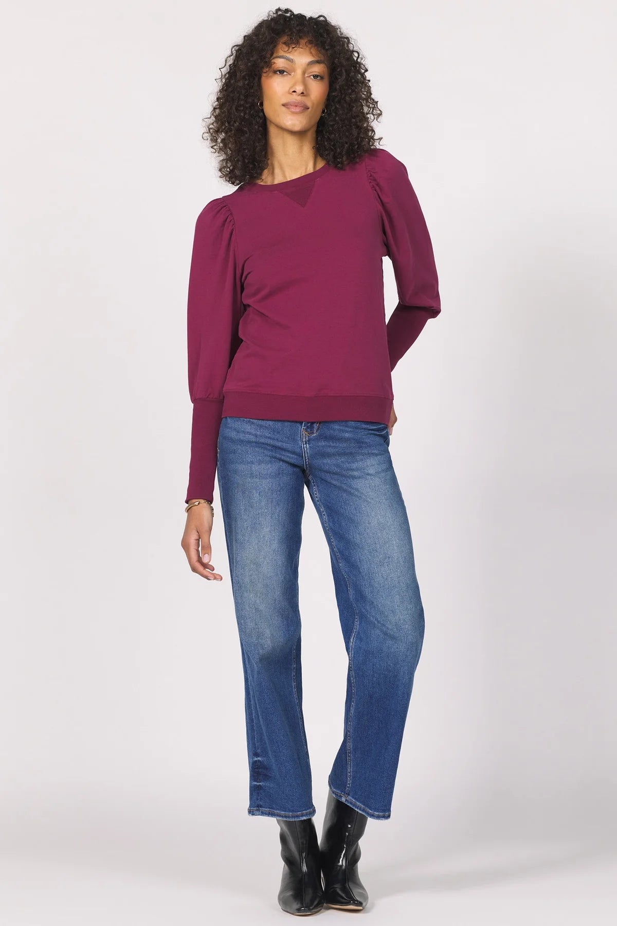 Tara Puff Sleeve Sweatshirt in bordeaux by Another Love
