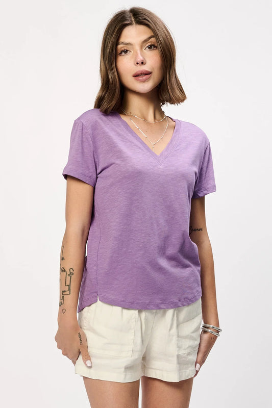 Ashton V-Neck T-shirt in wildberry by Another Love