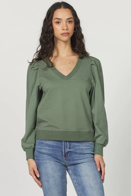 Sammi V-Neck Sweatshirt in slate green by Another Love