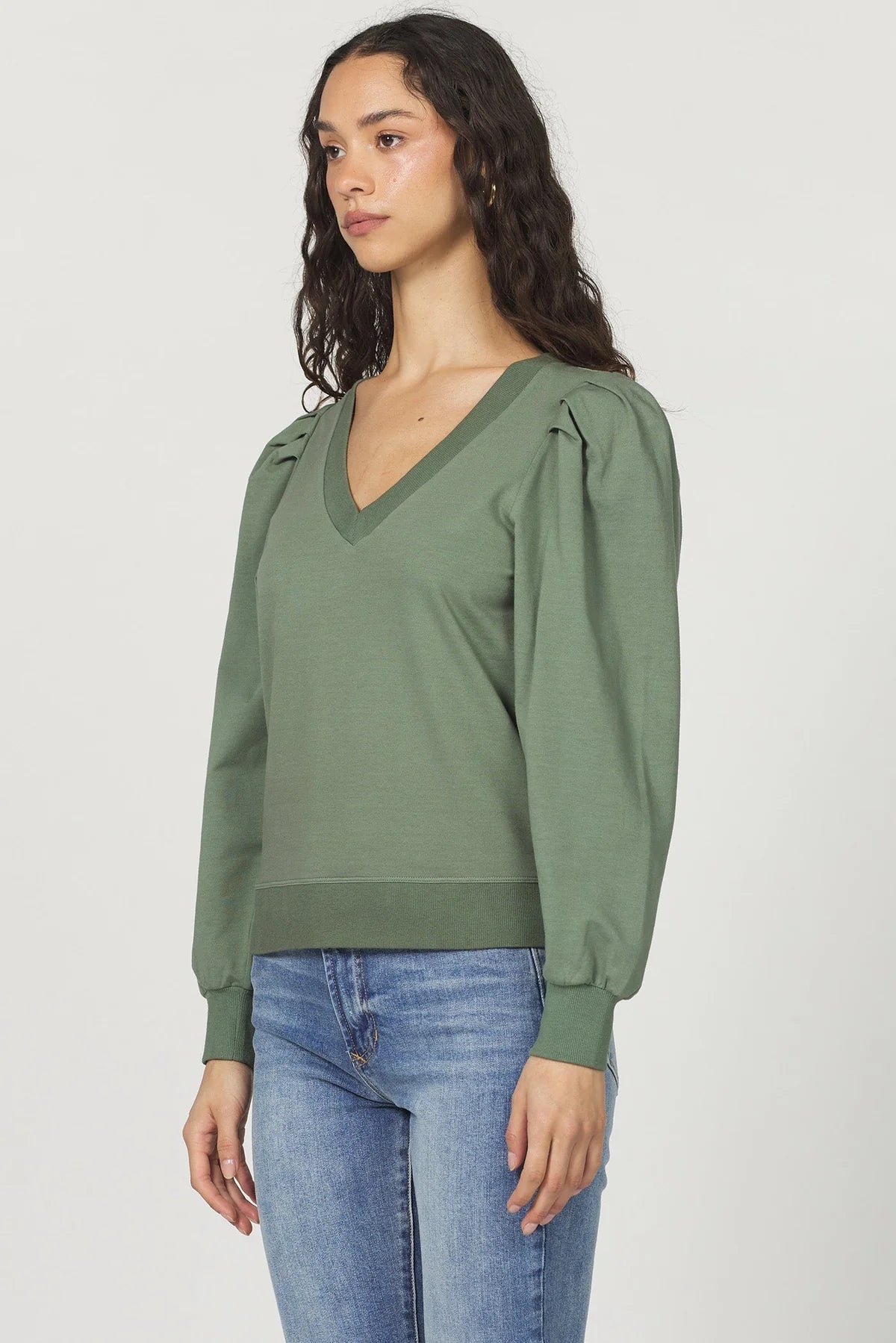 Sammi V-Neck Sweatshirt in slate green by Another Love