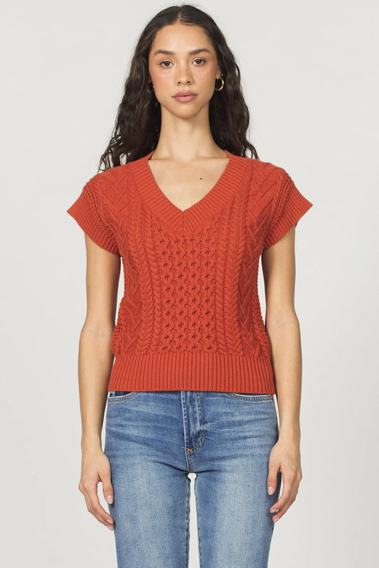 Scout Cable Sweater Vest in orange maple by Another Love