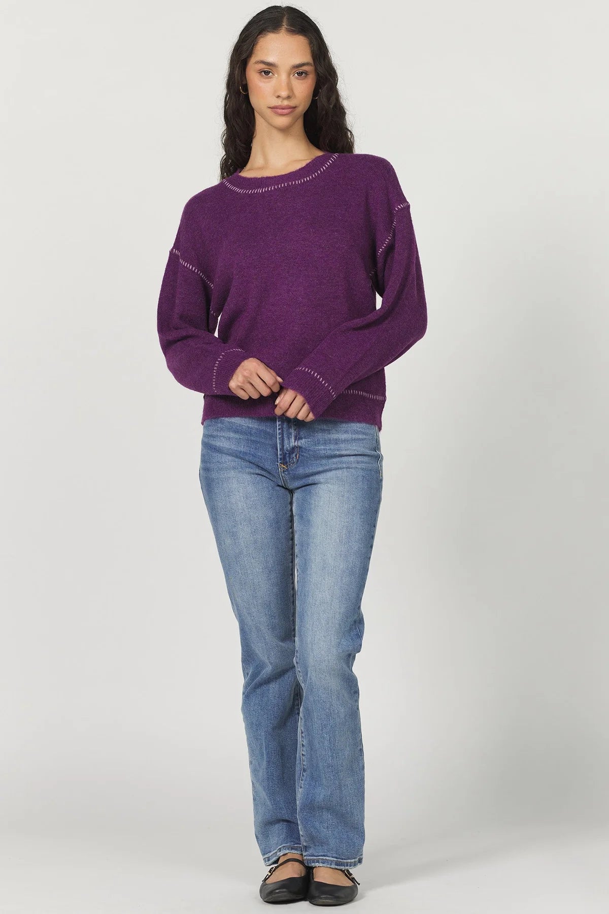 Millie Long Sleeve Sweater in dark heather orchid by Another Love