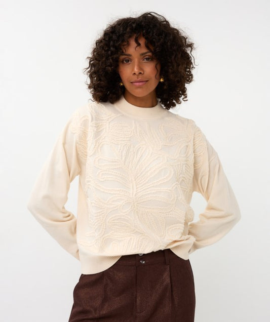 Embroidered Long Sleeve Sweater in natural by Esqualo