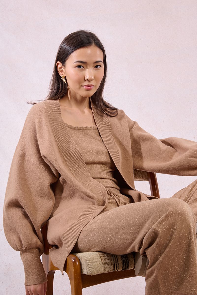 Open Cardigan in golden beige by Molly Bracken