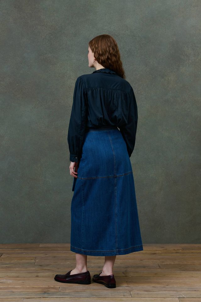 Emna Denim Wrap Skirt in stone blue by Louise Misha