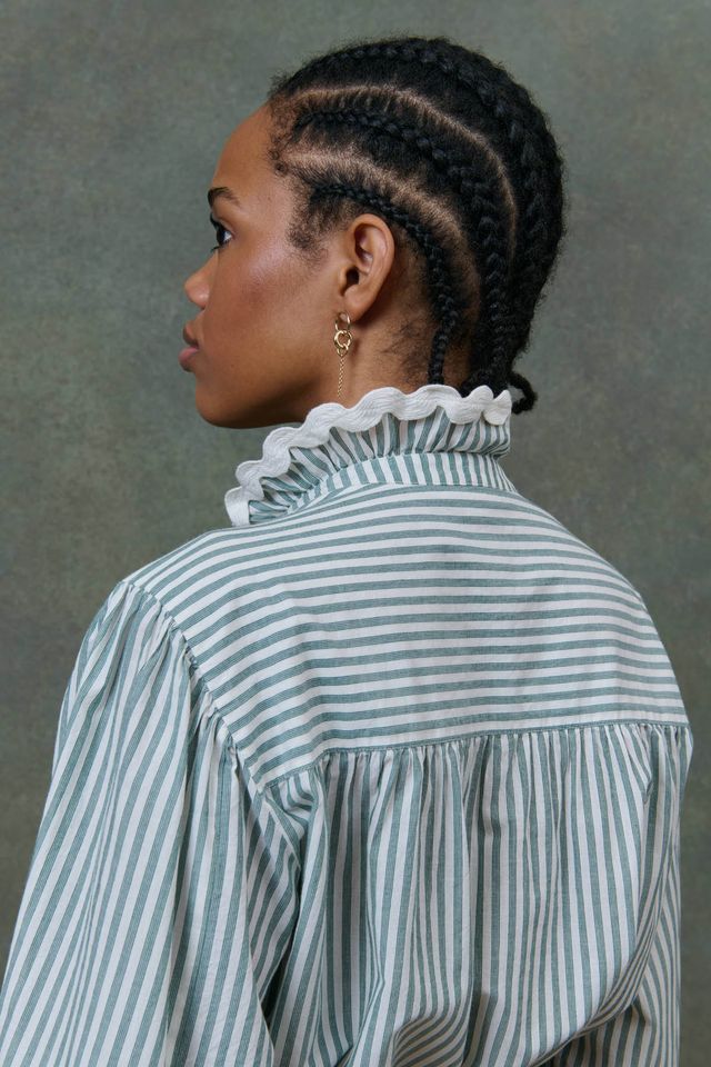Cora Embroidered Blouse in almond stripes by Louise Misha
