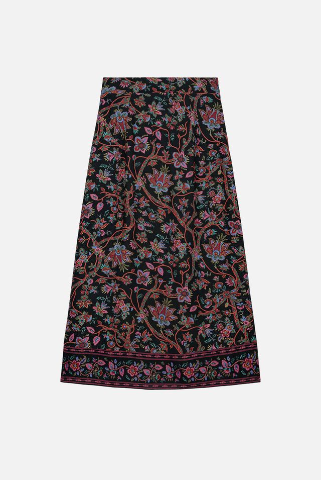 Isa Printed Slip Skirt in black bluebell grove by Louise Misha
