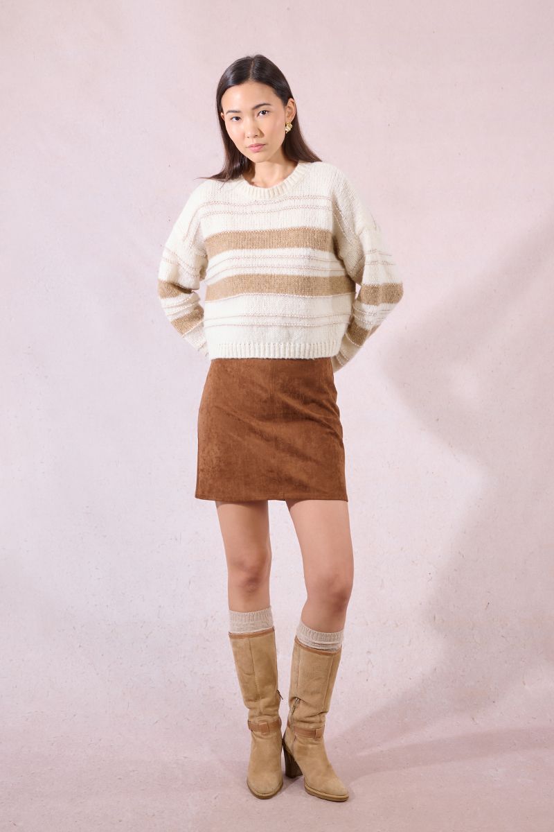 Stripe Sweater in off white/beige by Molly Bracken